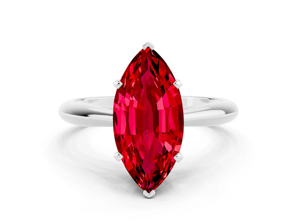 White gold Marquise Cut Ruby Solitaire Engagement Ring with Cathedral Setting and Four-Prong Mount