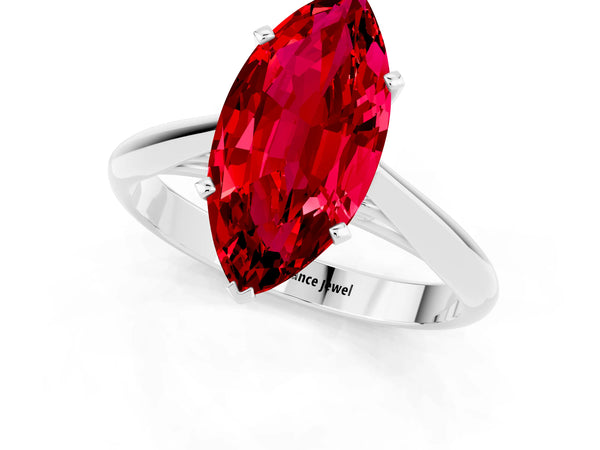 White gold Marquise Cut Ruby Solitaire Engagement Ring with Cathedral Setting and Four-Prong Mount