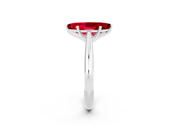 White gold Marquise Cut Ruby Solitaire Engagement Ring with Cathedral Setting and Four-Prong Mount