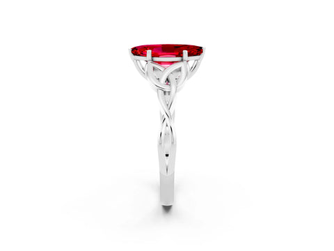 White gold Marquise Cut Ruby Solitaire Engagement Ring with Celtic Knot Band and Four-Prong Setting_2