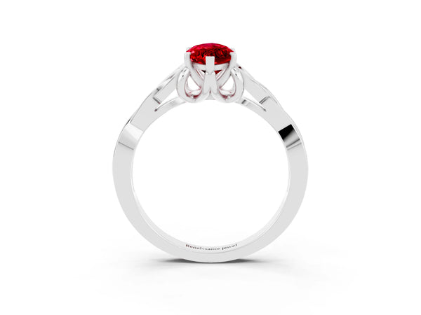 Platinum Marquise Cut Ruby Solitaire Engagement Ring with Celtic Knot Band and Four-Prong Setting