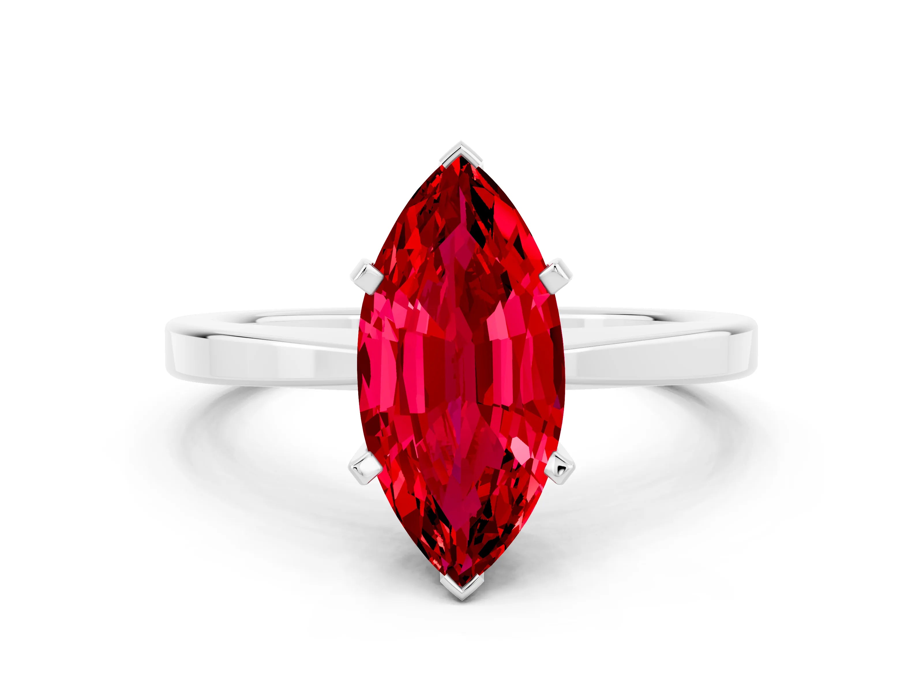 White gold Marquise Cut Ruby Solitaire Engagement Ring with Classic Band and Four-Prong Setting_24