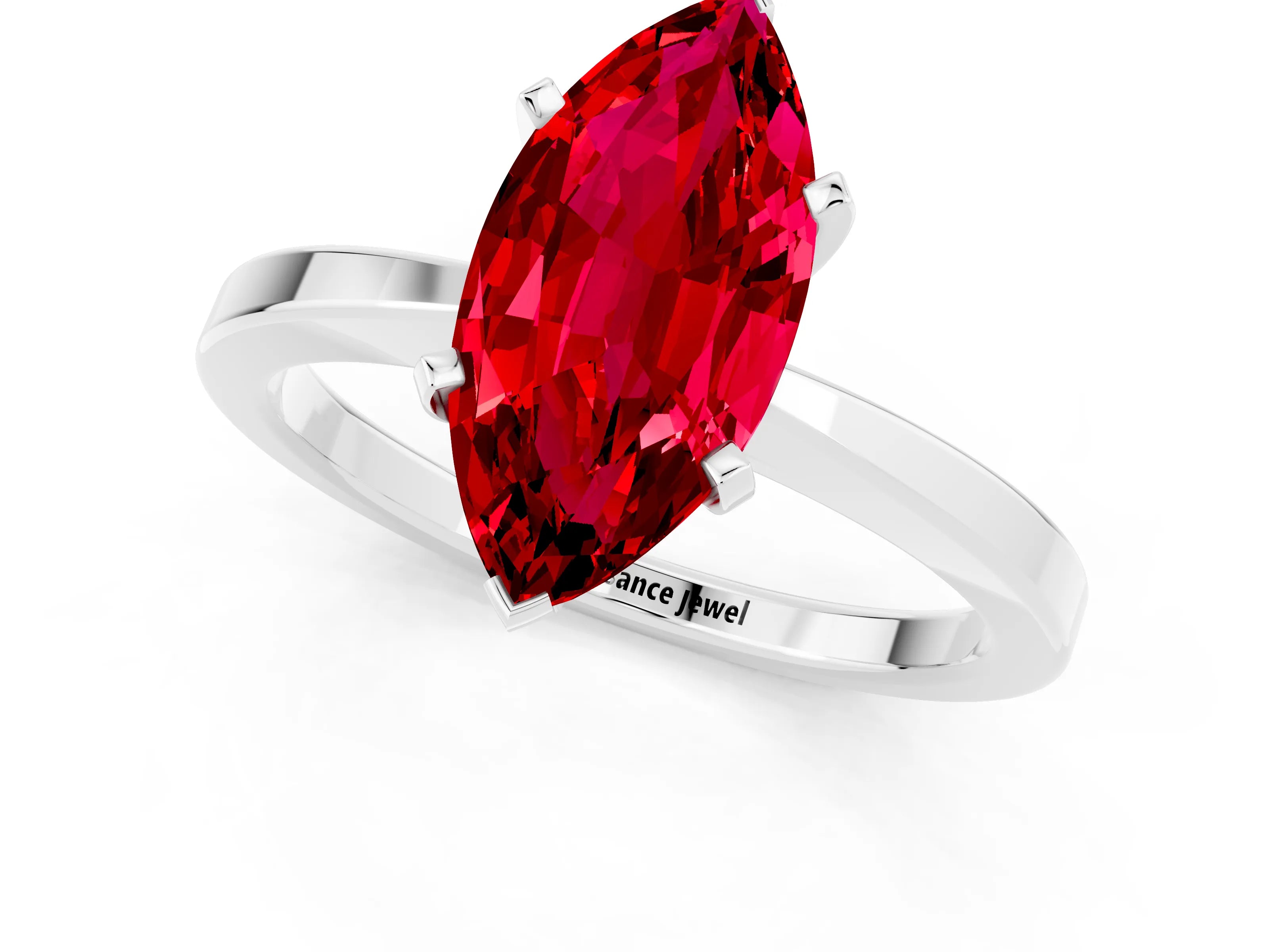 White gold Marquise Cut Ruby Solitaire Engagement Ring with Classic Band and Four-Prong Setting_25