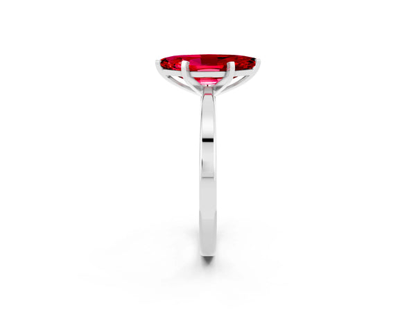 Silver Marquise Cut Ruby Solitaire Engagement Ring with Classic Band and Four-Prong Setting