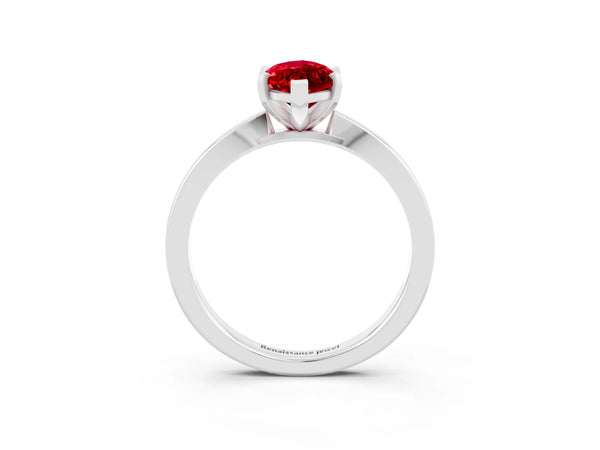 White gold Marquise Cut Ruby Solitaire Engagement Ring with Classic Band and Four-Prong Setting