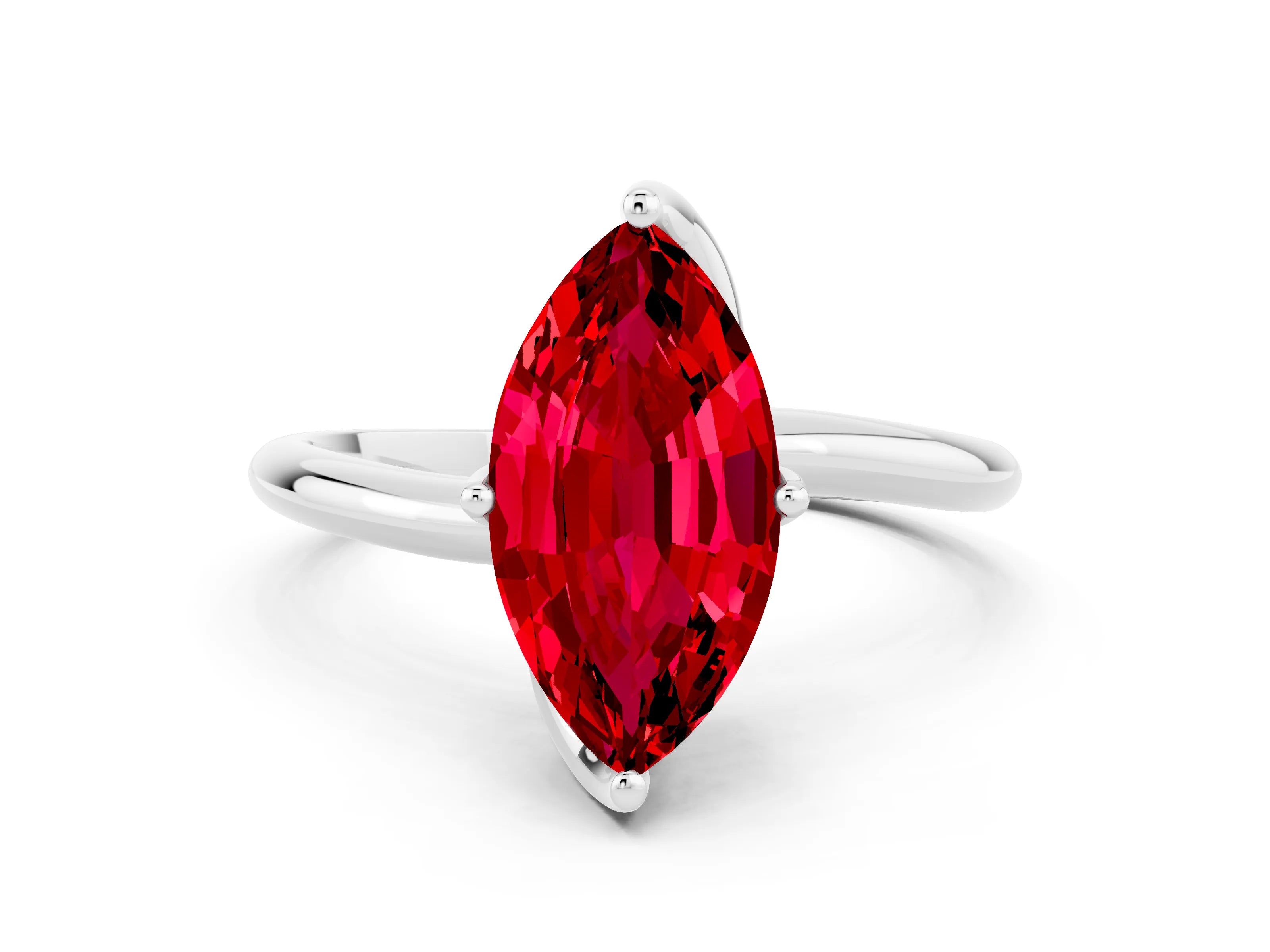White gold Marquise Cut Ruby Solitaire Engagement Ring with Four-Prong Setting and Classic Band_12