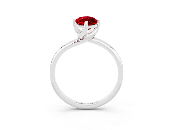Silver Marquise Cut Ruby Solitaire Engagement Ring with Four-Prong Setting and Classic Band