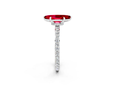 White gold Marquise Cut Ruby Solitaire Engagement Ring with Pavé Band and Four-Prong Setting_2