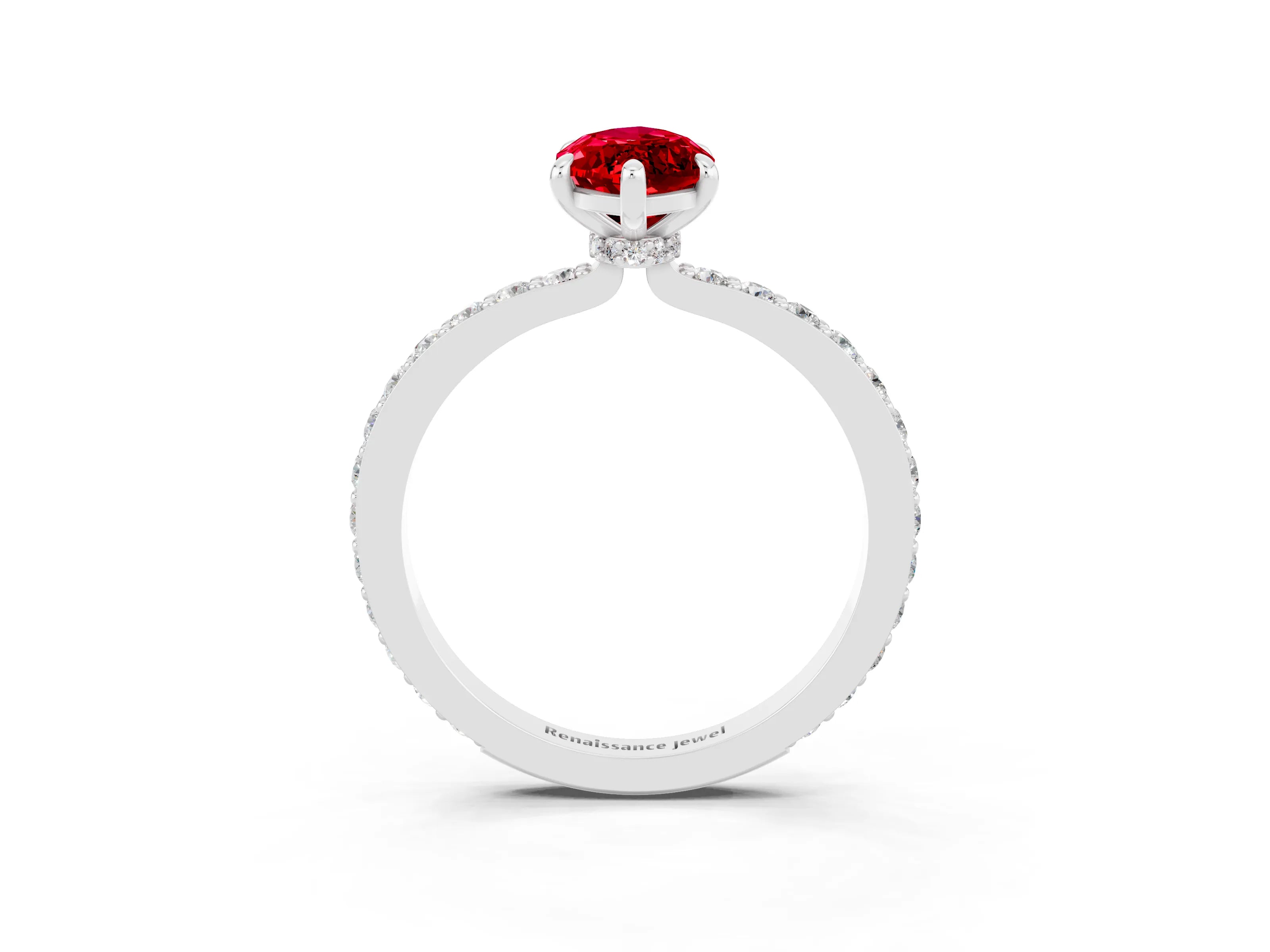 White gold Marquise Cut Ruby Solitaire Engagement Ring with Pavé Band and Four-Prong Setting_3