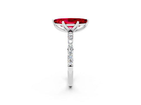 White gold Marquise Cut Ruby Solitaire Engagement Ring with Pavé Band and Prong Setting_2