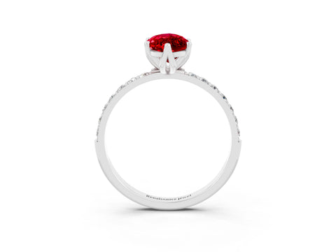 White gold Marquise Cut Ruby Solitaire Engagement Ring with Pavé Band and Prong Setting_3