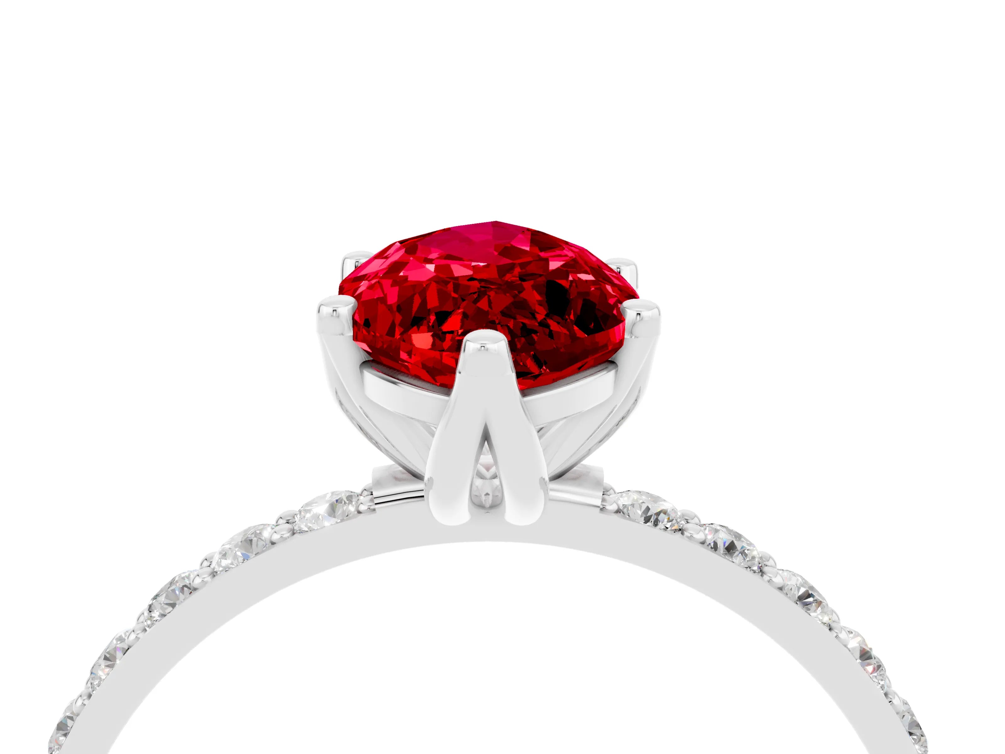 White gold Marquise Cut Ruby Solitaire Engagement Ring with Pavé Band and Prong Setting_4