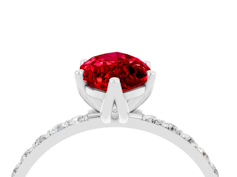 White gold Marquise Cut Ruby Solitaire Engagement Ring with Pavé Band and Prong Setting_4