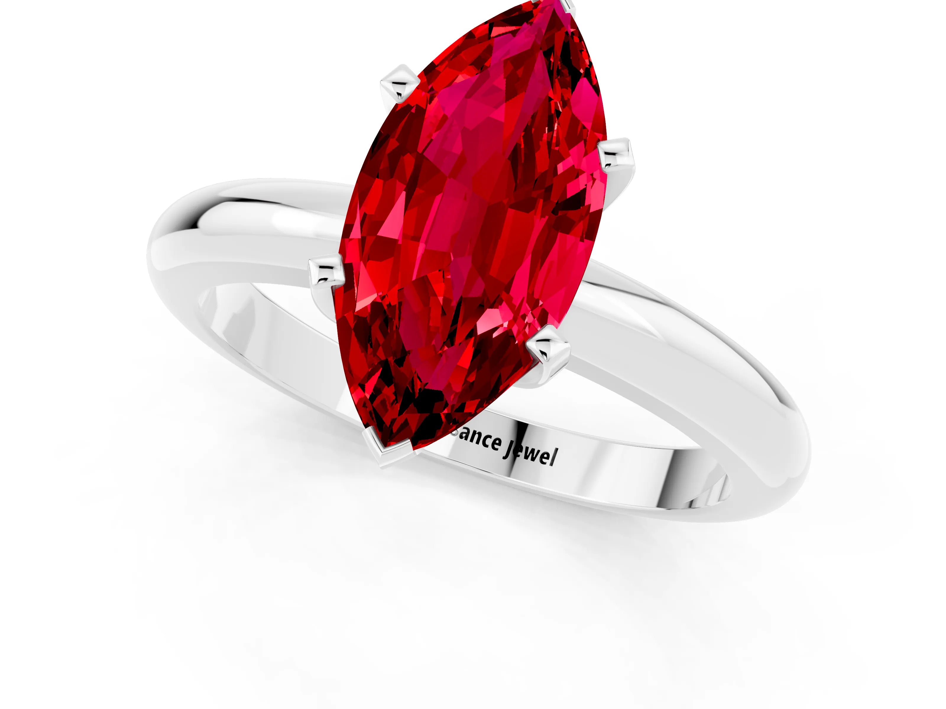 White gold Marquise Cut Ruby Solitaire Engagement Ring with Round Band and Four-Prong Setting_1