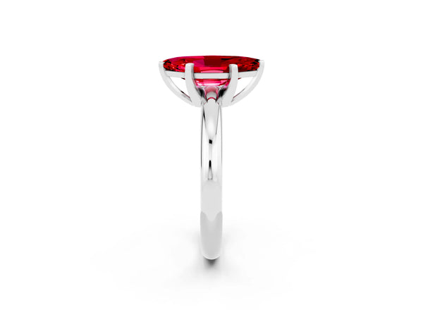 Silver Marquise Cut Ruby Solitaire Engagement Ring with Round Band and Four-Prong Setting