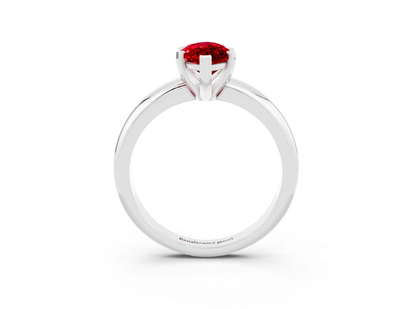 Platinum Marquise Cut Ruby Solitaire Engagement Ring with Round Band and Four-Prong Setting