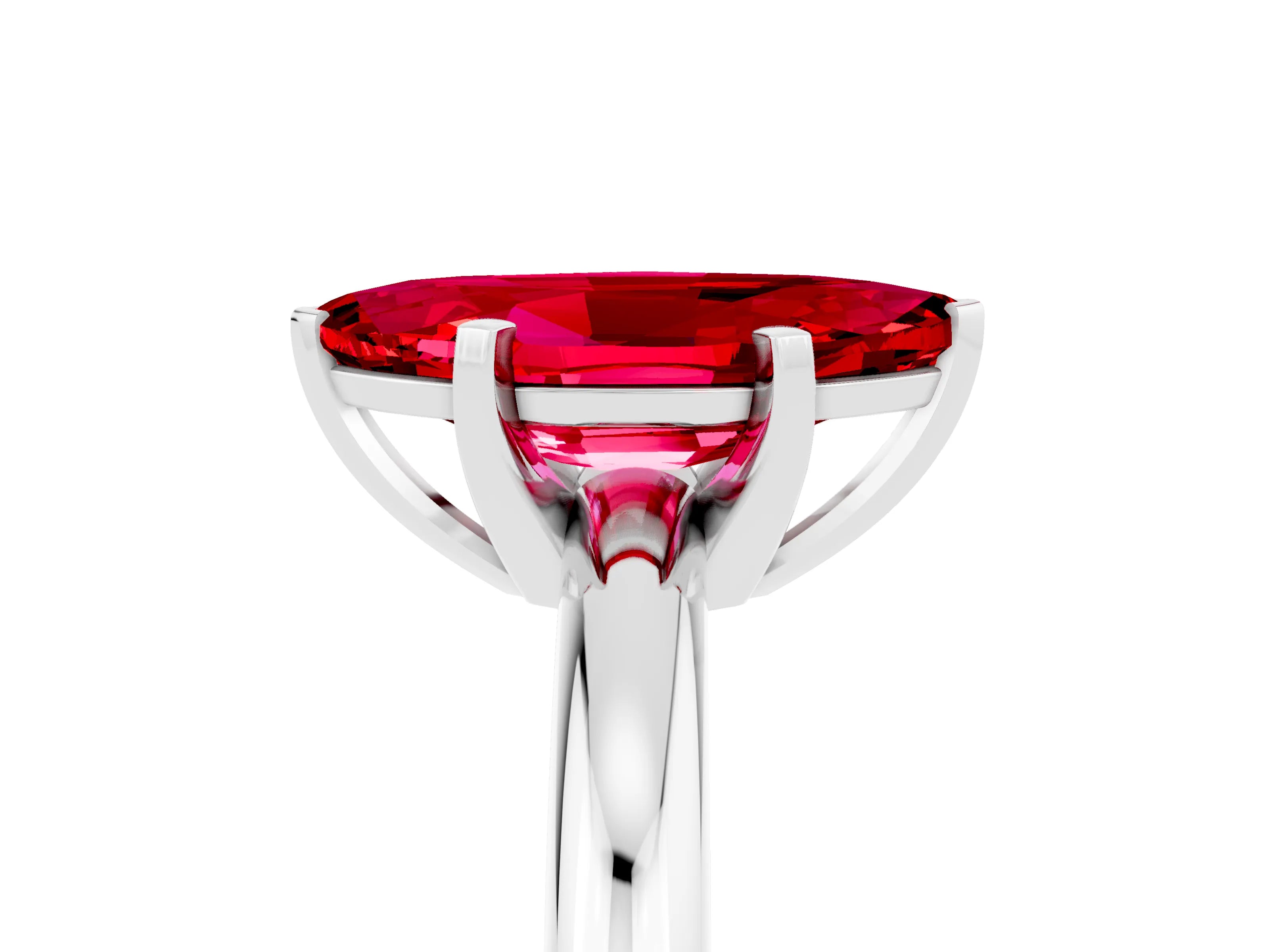 White gold Marquise Cut Ruby Solitaire Engagement Ring with Round Band and Four-Prong Setting_5