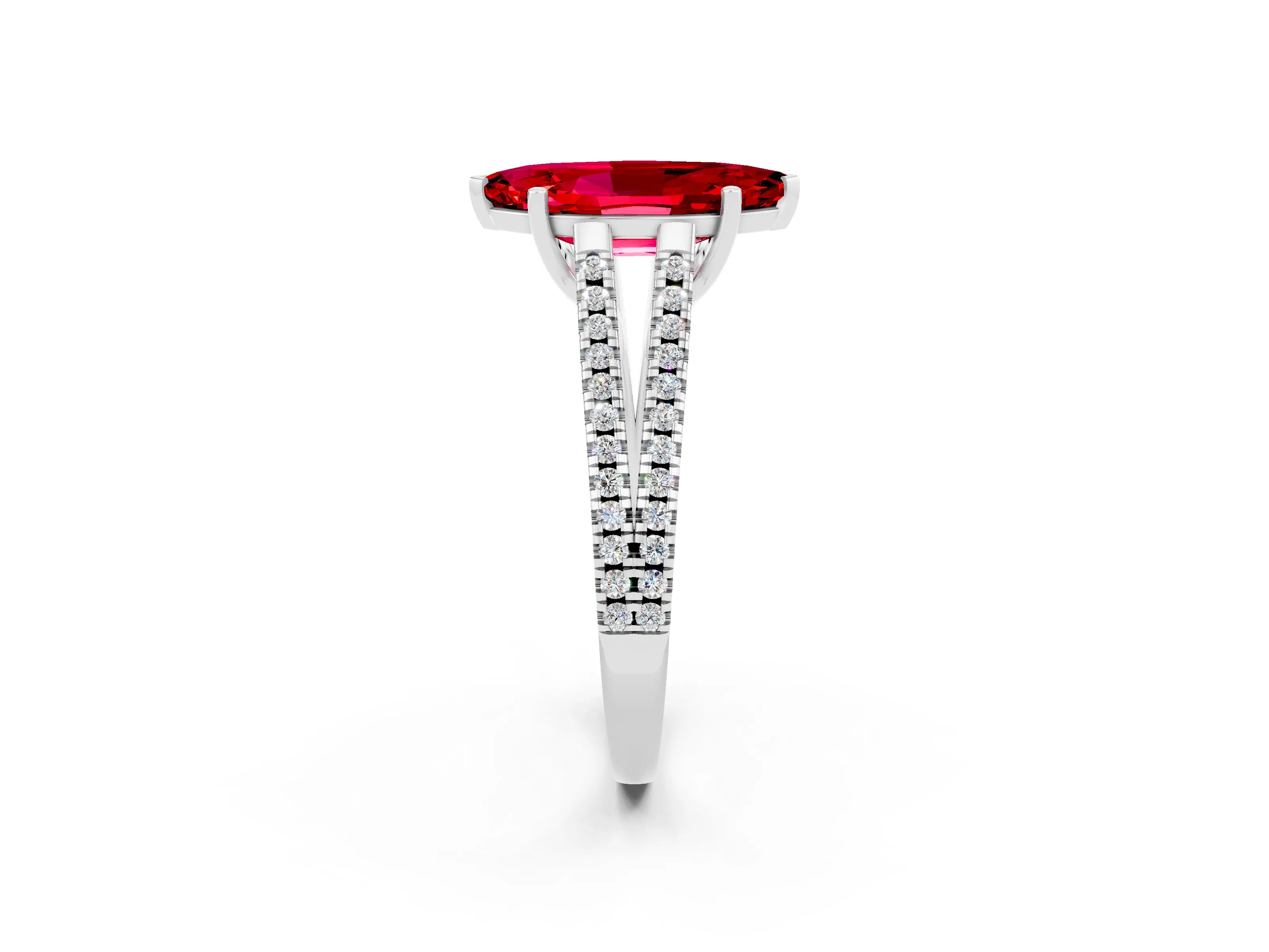 White gold Marquise Cut Ruby Solitaire Engagement Ring with Split Shank Pavé Band_2