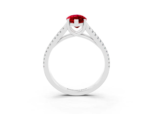 Platinum Marquise Cut Ruby Solitaire Engagement Ring with Split Shank Pavé Band