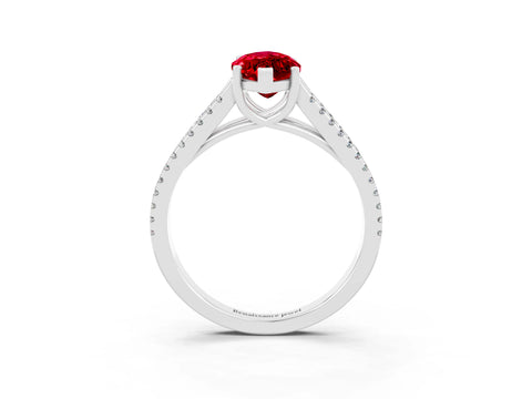 White gold Marquise Cut Ruby Solitaire Engagement Ring with Split Shank Pavé Band_3