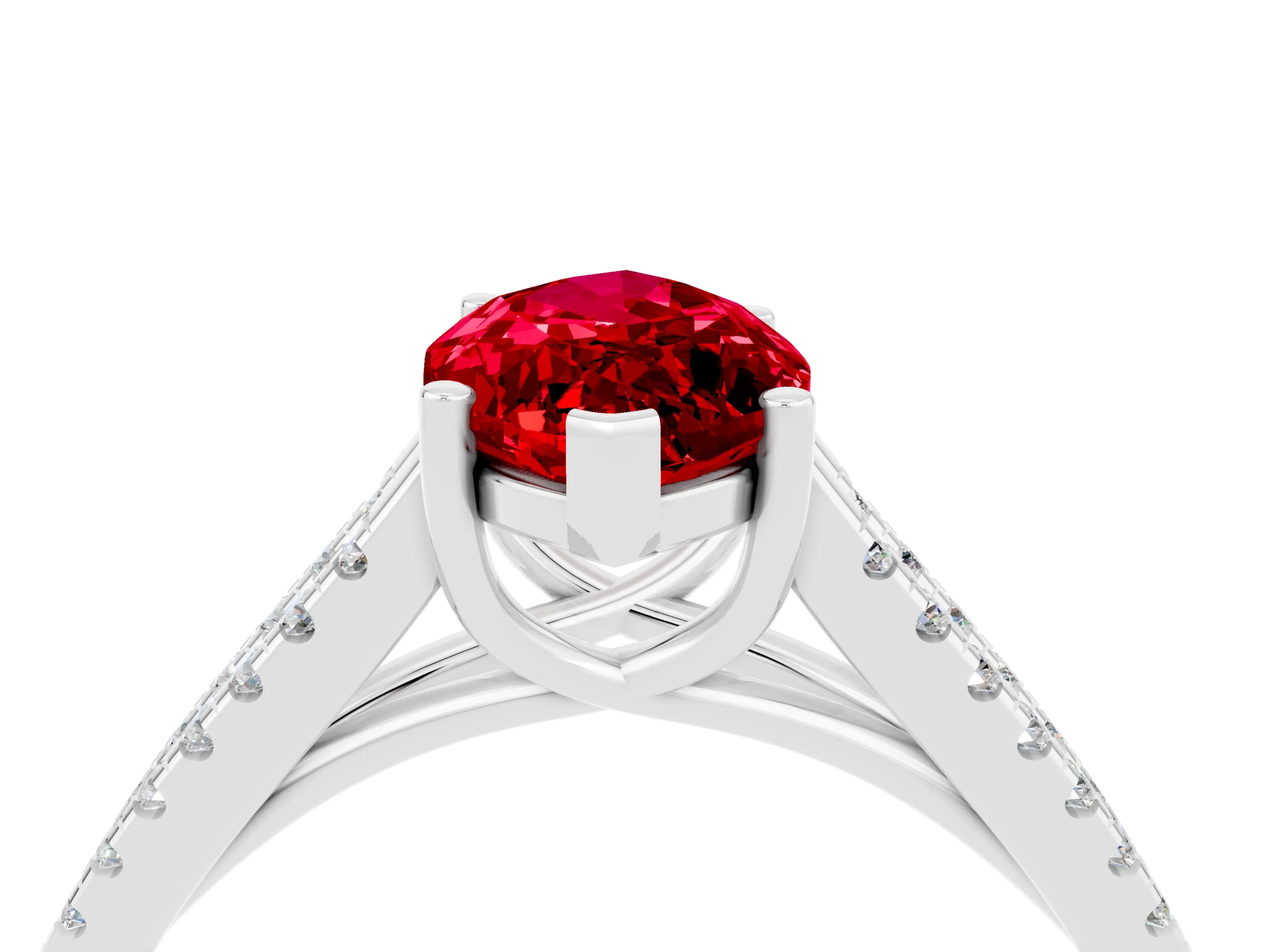 White gold Marquise Cut Ruby Solitaire Engagement Ring with Split Shank Pavé Band_4
