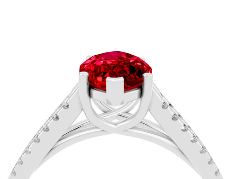 White gold Marquise Cut Ruby Solitaire Engagement Ring with Split Shank Pavé Band_4