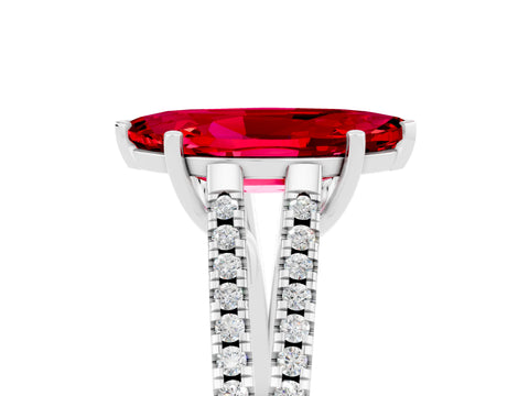 White gold Marquise Cut Ruby Solitaire Engagement Ring with Split Shank Pavé Band_5