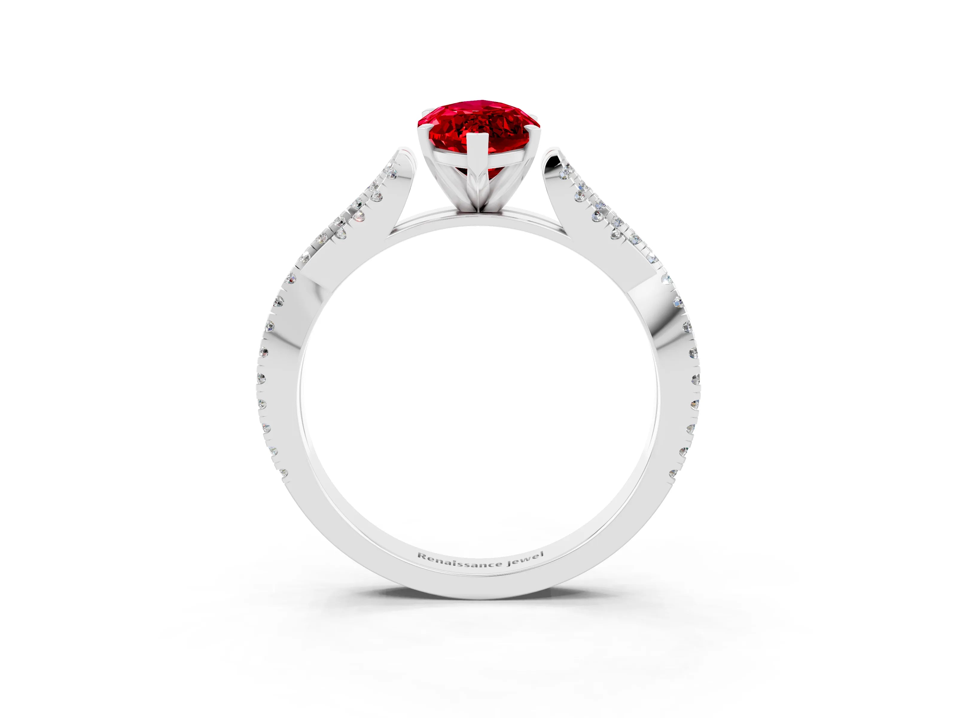 White gold Marquise Cut Ruby Solitaire Engagement Ring with Twisted Pavé Band and Four-Prong Setting_3