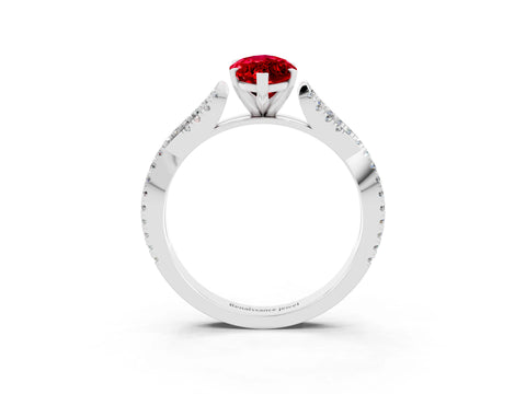 White gold Marquise Cut Ruby Solitaire Engagement Ring with Twisted Pavé Band and Four-Prong Setting_3
