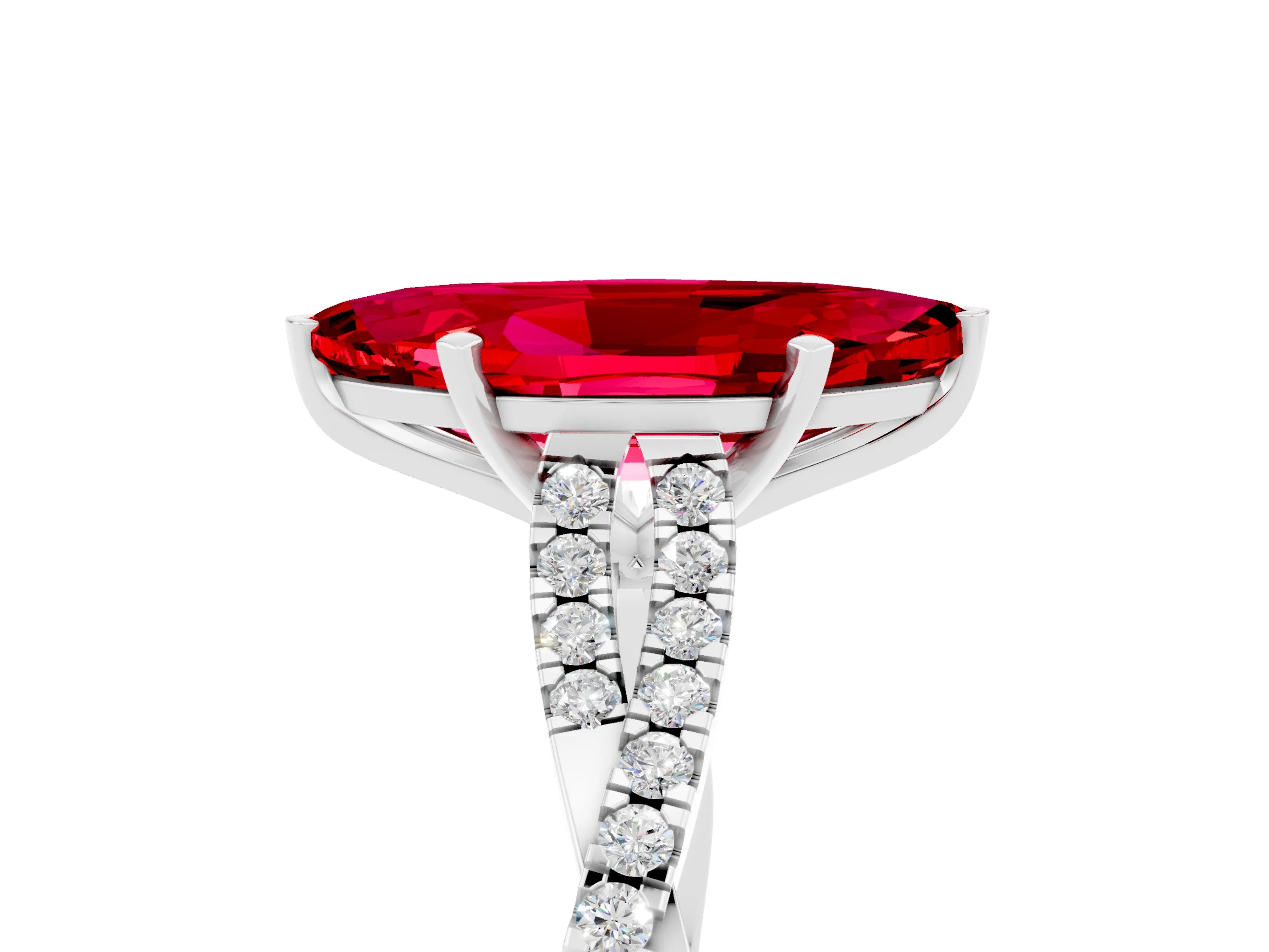 White gold Marquise Cut Ruby Solitaire Engagement Ring with Twisted Pavé Band and Four-Prong Setting_5
