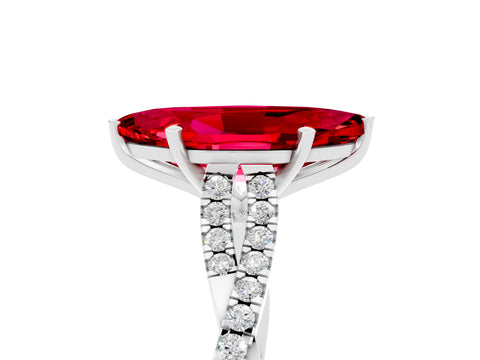 White gold Marquise Cut Ruby Solitaire Engagement Ring with Twisted Pavé Band and Four-Prong Setting_5