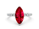 White gold Marquise Cut Ruby Solitaire Pavé Band with Four-Prong Setting