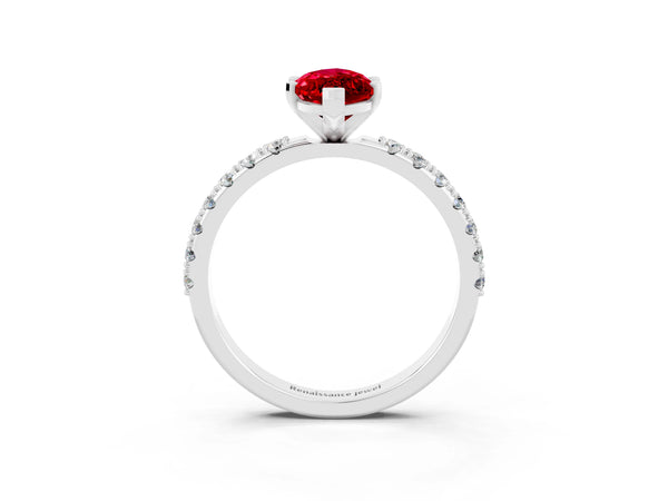 White gold Marquise Cut Ruby Solitaire Pavé Band with Four-Prong Setting