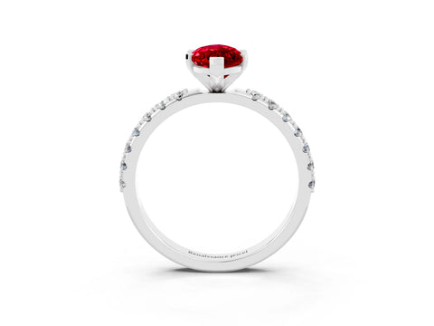 White gold Marquise Cut Ruby Solitaire Pavé Band with Four-Prong Setting_3