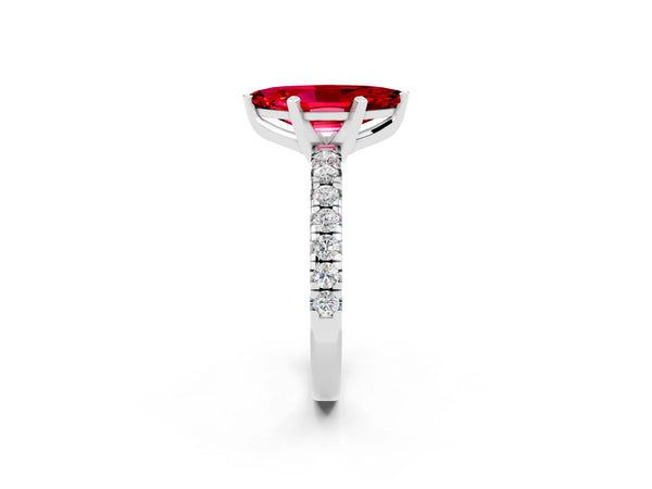 White gold Marquise Cut Ruby Solitaire Pavé Engagement Ring with Round Band and Prong Setting
