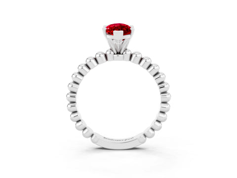 White gold Marquise Cut Ruby Solitaire Ring with Beaded Band and Prong Setting_15