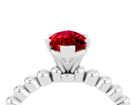 White gold Marquise Cut Ruby Solitaire Ring with Beaded Band and Prong Setting_16