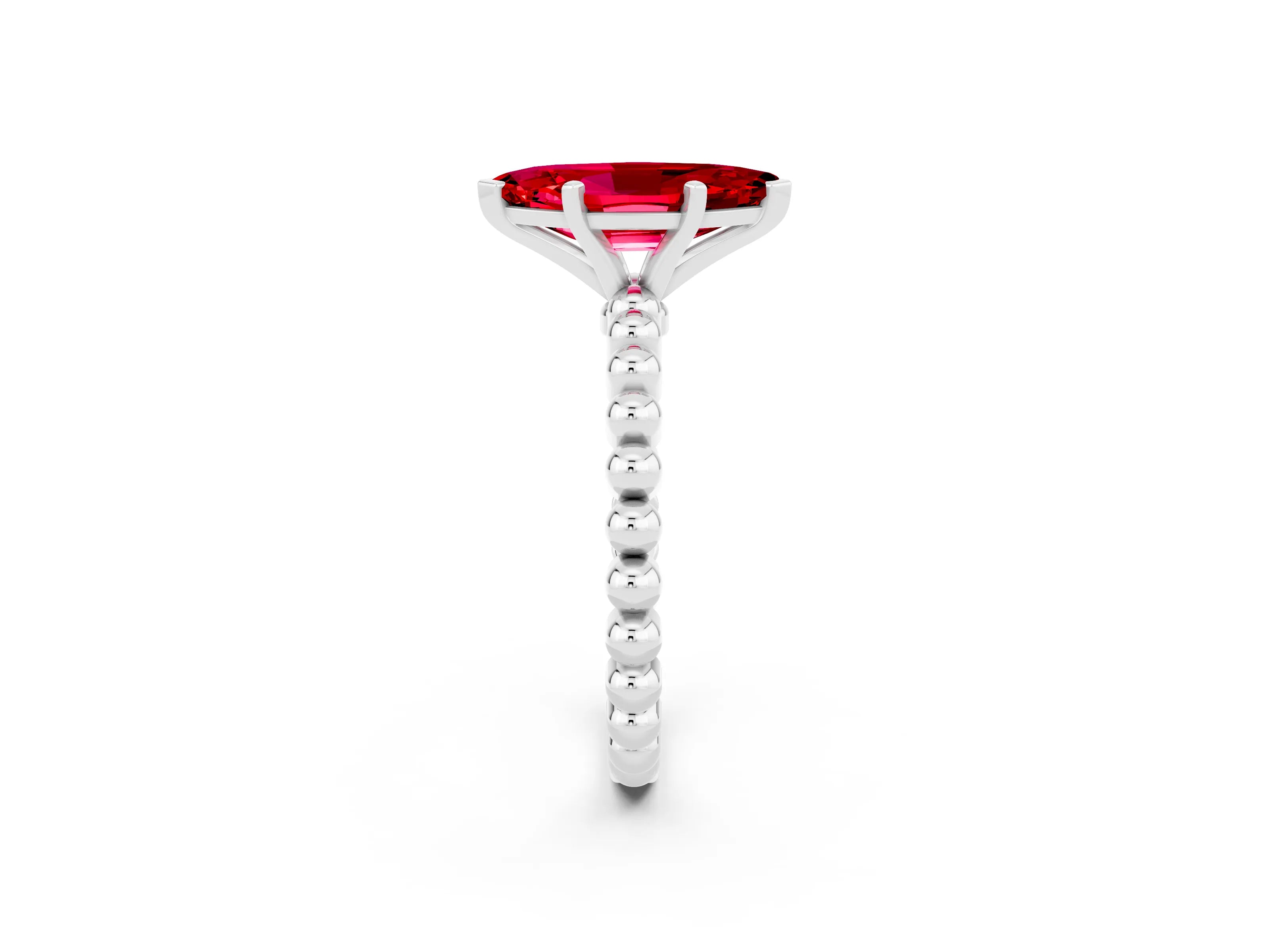White gold Marquise Cut Ruby Solitaire Ring with Beaded Band and Prong Setting_20