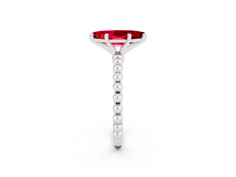 White gold Marquise Cut Ruby Solitaire Ring with Beaded Band and Prong Setting_8