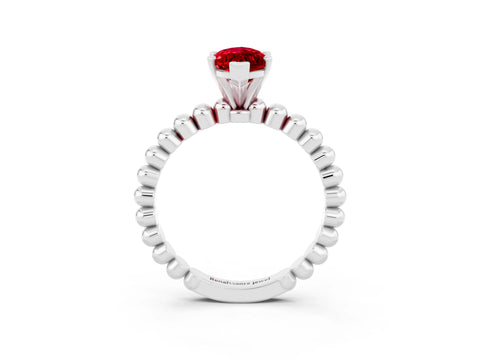 White gold Marquise Cut Ruby Solitaire Ring with Beaded Band and Prong Setting_9