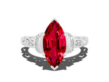 White gold Marquise Cut Ruby Solitaire Ring with Filigree Band and Four-Prong Setting_24