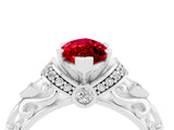 White gold Marquise Cut Ruby Solitaire Ring with Filigree Band and Four-Prong Setting_28