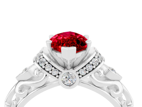 White gold Marquise Cut Ruby Solitaire Ring with Filigree Band and Four-Prong Setting_28