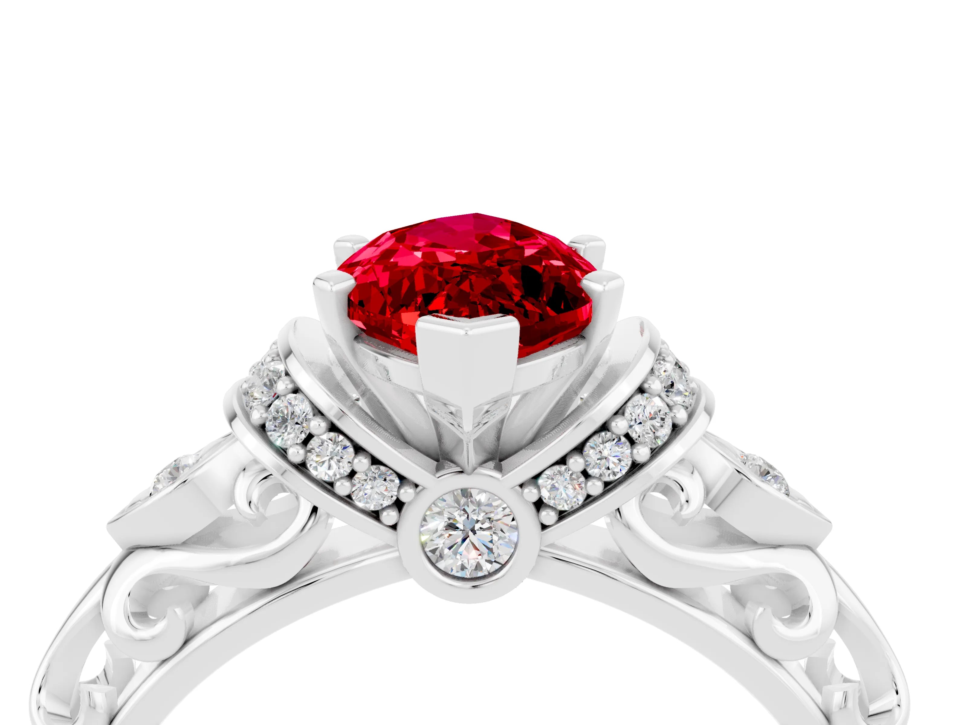 White gold Marquise Cut Ruby Solitaire Ring with Filigree Band and Four-Prong Setting_28