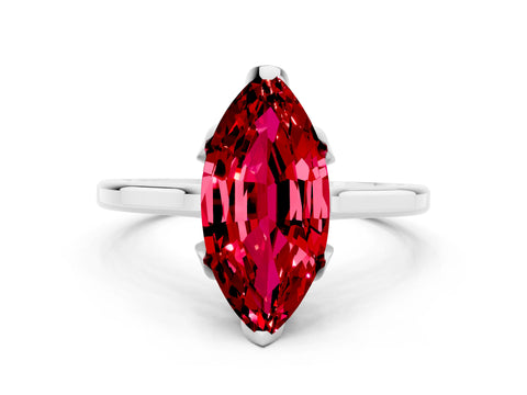 White gold Marquise Cut Ruby Solitaire Ring with Flower Prong Setting and Classic Band_12