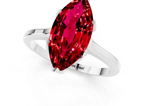 White gold Marquise Cut Ruby Solitaire Ring with Flower Prong Setting and Classic Band_13