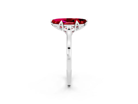 White gold Marquise Cut Ruby Solitaire Ring with Flower Prong Setting and Classic Band_14