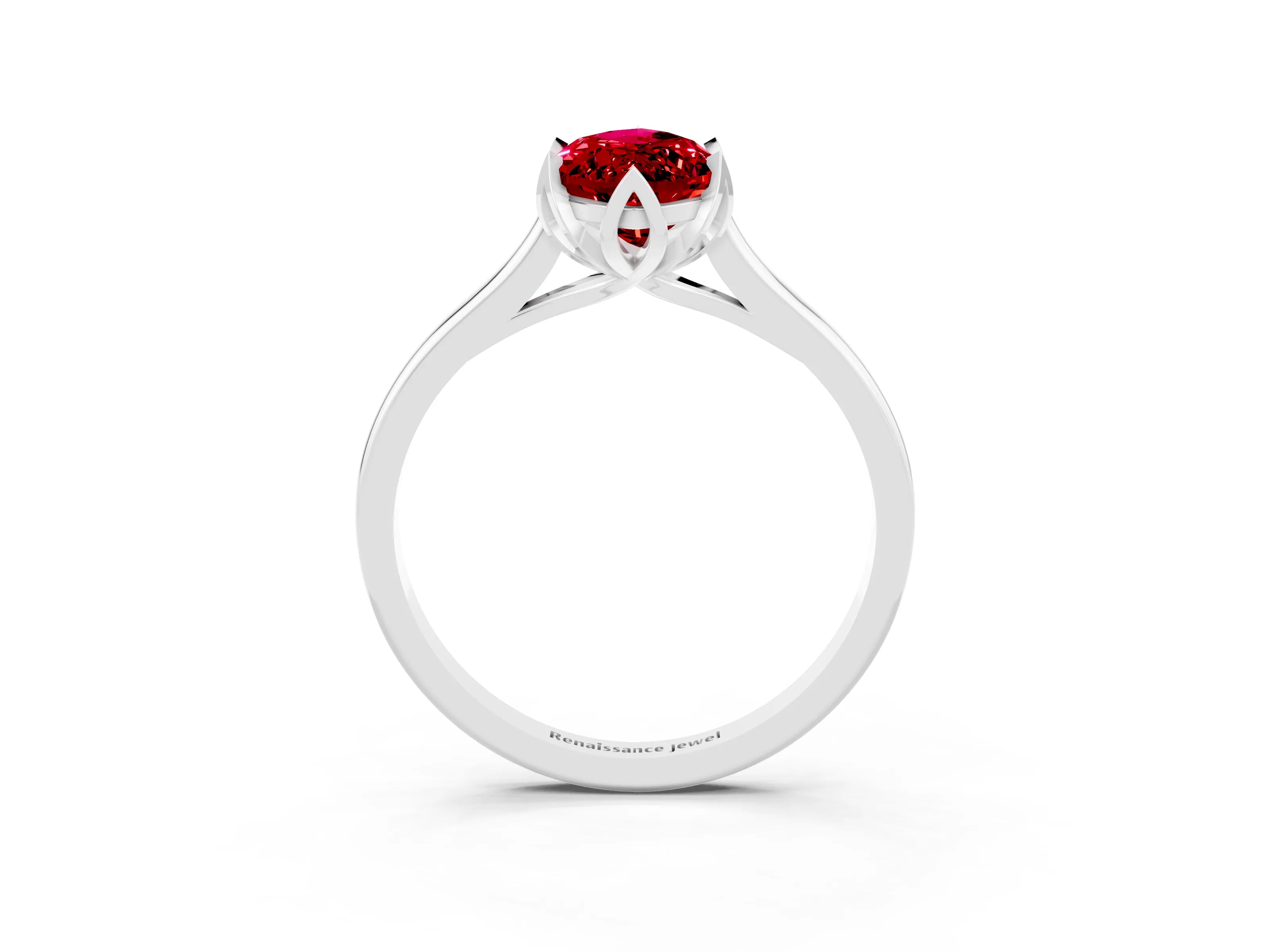 White gold Marquise Cut Ruby Solitaire Ring with Flower Prong Setting and Classic Band_15