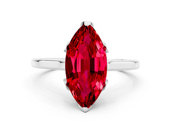 White gold Marquise Cut Ruby Solitaire Ring with Flower Prong Setting and Classic Band