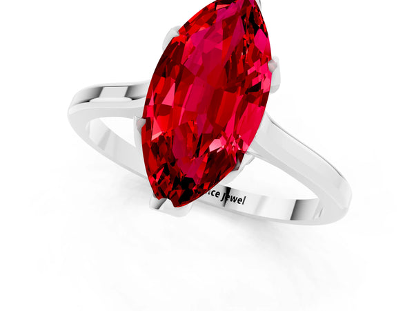 White gold Marquise Cut Ruby Solitaire Ring with Flower Prong Setting and Classic Band
